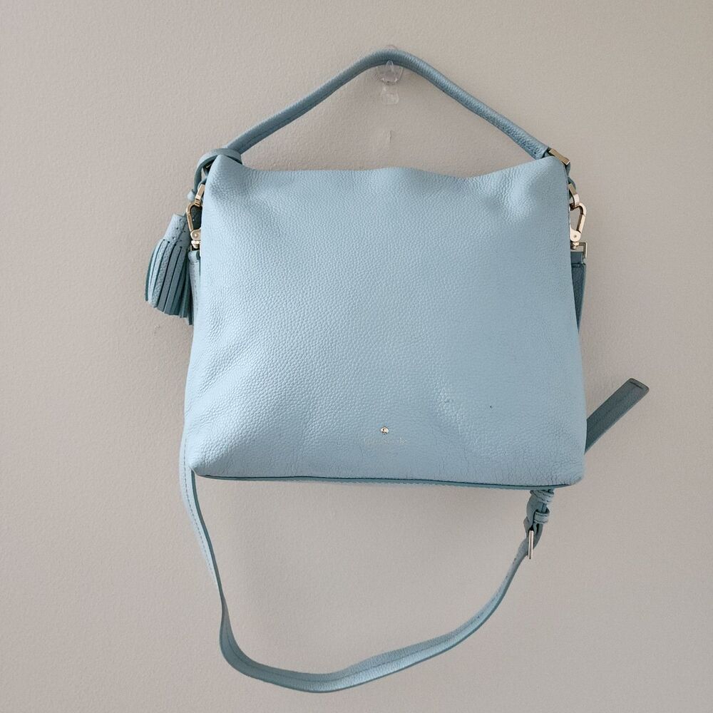 Kate Spade Orchard Street Natalya Pebbled Leather Hobo Bag Tassel Pale Blue